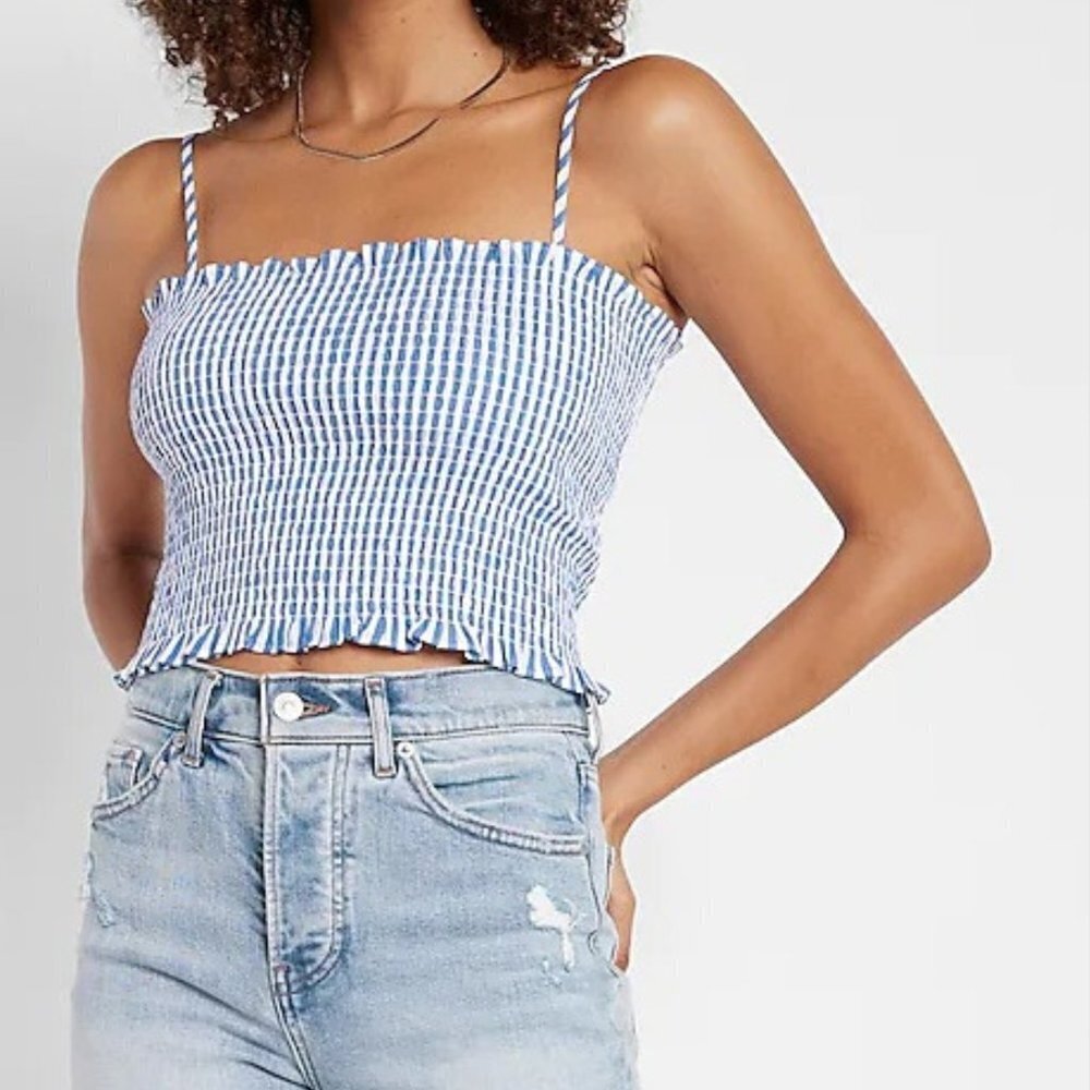 Express Women's Striped Smocked Cropped Cami